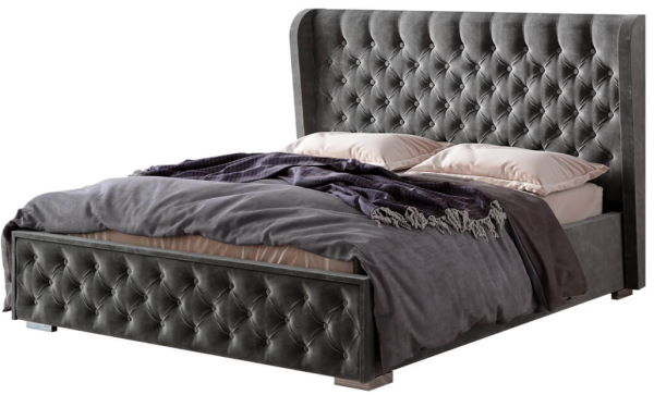 Кровать двуспальная Франческа (СМ 160х200) без основания ( 160х200 , ЛДСП/МДФ/ткань , графит темный , без подъемного мех. , без ящиков , без матраса (Мебелони) )