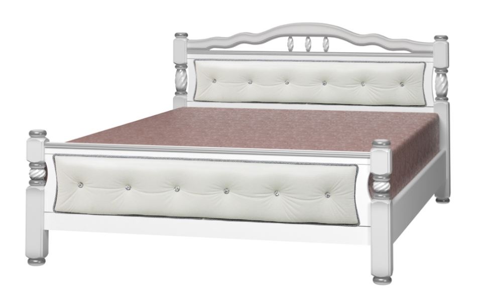 Фото Кровать двуспальная Карина-11 (СМ 140х200) с элементами светлой экокожи, без основания с универсальн от производителя Браво-мебель в Краснодаре по цене 22 910 ₽