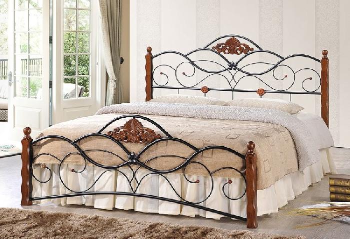 Кровать двуспальная Canzona (СМ 180х200) ( 180х200 , металл/дерево/металлические ламели , черный/красный дуб , без подъемного мех. , без ящиков , без матраса (Tetchair) )